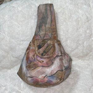 RARE HTF Vintage Jane Yoo Wearable Art Hand Painted Leather Sling Bag Signed
